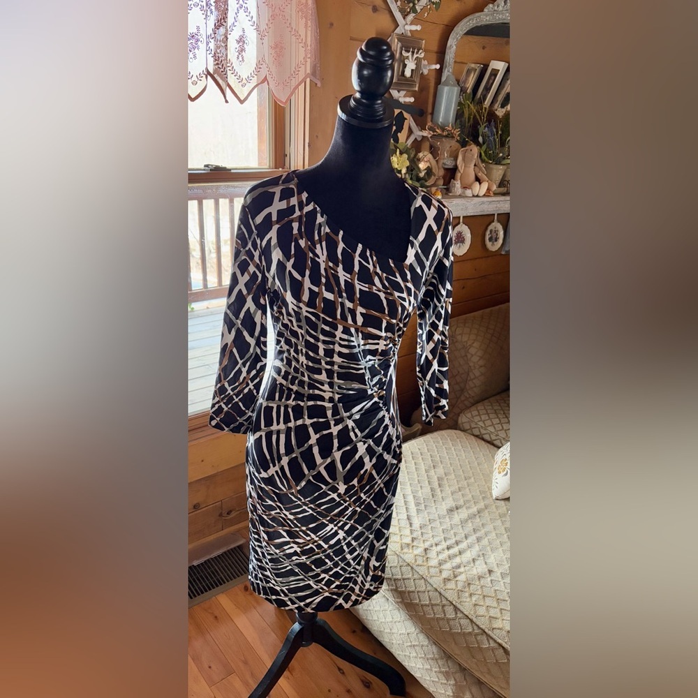 ⭐️one forty 8 by Lafayette148 Asymmetrical Neckline Rouched Midi Dress⭐️ - Picture 1 of 10